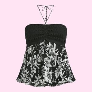 Black & White Floral Convertable Halter Top